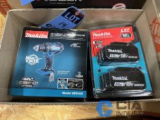 (LOT) 1/2" MAKITA LITHIUM CORDLESS DRIVER / DRILL, (2) MAKITA LXT 18V BATTERIES AND CHARGER (ALL
