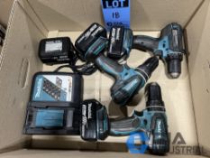 (LOT) (3) 1/2" MAKITA CORDLESS DRILLS WITH (1) CHARGER AND (1) EXTRA BATTERY