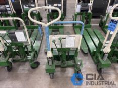 2,200 LB. BISHAMON MODEL LV100 HYDRAULIC SCISSOR TYPE SKID LIFT, NARROW FORKS