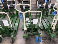 2,200 LB. BISHAMON MODEL LV100 HYDRAULIC SCISSOR TYPE SKID LIFT, NARROW FORKS