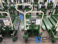 2,200 LB. BISHAMON MODEL LV100 HYDRAULIC SCISSOR TYPE SKID LIFT, NARROW FORKS