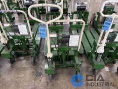 2,200 LB. BISHAMON MODEL LV100 HYDRAULIC SCISSOR TYPE SKID LIFT, NARROW FORKS