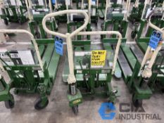2,200 LB. BISHAMON MODEL LV100 HYDRAULIC SCISSOR TYPE SKID LIFT, NARROW FORKS