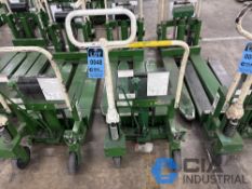 2,200 LB. BISHAMON MODEL LV100 HYDRAULIC SCISSOR TYPE SKID LIFT, NARROW FORKS