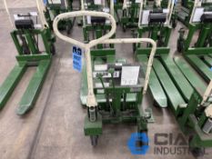 2,200 LB. BISHAMON MODEL LV100 HYDRAULIC SCISSOR TYPE SKID LIFT, NARROW FORKS