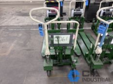 2,200 LB. BISHAMON MODEL LV100 HYDRAULIC SCISSOR TYPE SKID LIFT, NARROW FORKS