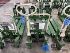 2,200 LB. BISHAMON MODEL LV100 HYDRAULIC SCISSOR TYPE SKID LIFT, NARROW FORKS