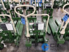 2,200 LB. BISHAMON MODEL LV100 HYDRAULIC SCISSOR TYPE SKID LIFT, NARROW FORKS