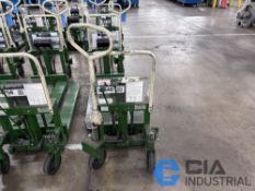 2,200 LB. BISHAMON MODEL LV100 HYDRAULIC SCISSOR TYPE SKID LIFT, NARROW FORKS