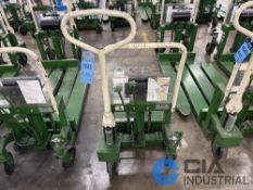 2,200 LB. BISHAMON MODEL LV100 HYDRAULIC SCISSOR TYPE SKID LIFT, NARROW FORKS