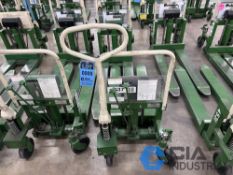 2,200 LB. BISHAMON MODEL LV100 HYDRAULIC SCISSOR TYPE SKID LIFT, NARROW FORKS