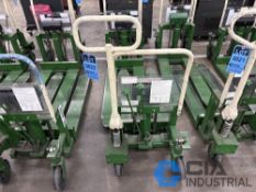 2,200 LB. BISHAMON MODEL LV100 HYDRAULIC SCISSOR TYPE SKID LIFT, NARROW FORKS