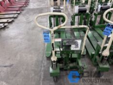 2,200 LB. BISHAMON MODEL LV100 HYDRAULIC SCISSOR TYPE SKID LIFT, NARROW FORKS