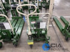 2,200 LB. BISHAMON MODEL LV100 HYDRAULIC SCISSOR TYPE SKID LIFT, NARROW FORKS