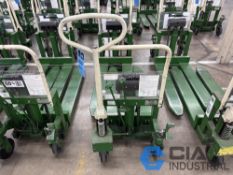 2,200 LB. BISHAMON MODEL LV100 HYDRAULIC SCISSOR TYPE SKID LIFT, NARROW FORKS