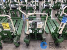 2,200 LB. BISHAMON MODEL LV100 HYDRAULIC SCISSOR TYPE SKID LIFT, NARROW FORKS