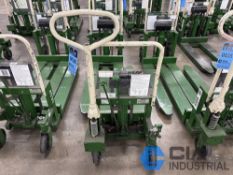 2,200 LB. BISHAMON MODEL LV100 HYDRAULIC SCISSOR TYPE SKID LIFT, NARROW FORKS