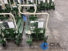 2,200 LB. BISHAMON MODEL LV100 HYDRAULIC SCISSOR TYPE SKID LIFT, NARROW FORKS
