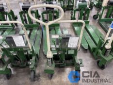 2,200 LB. BISHAMON MODEL LV100 HYDRAULIC SCISSOR TYPE SKID LIFT, NARROW FORKS