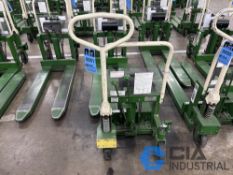 2,200 LB. BISHAMON MODEL LV100 HYDRAULIC SCISSOR TYPE SKID LIFT, NARROW FORKS