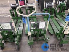 2,200 LB. BISHAMON MODEL LV100 HYDRAULIC SCISSOR TYPE SKID LIFT, NARROW FORKS