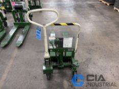 2,200 LB. BISHAMON MODEL LV100 HYDRAULIC SCISSOR TYPE SKID LIFT, NARROW FORKS