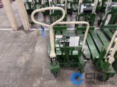 2,200 LB. BISHAMON MODEL LV100 HYDRAULIC SCISSOR TYPE SKID LIFT, NARROW FORKS