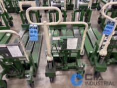 2,200 LB. BISHAMON MODEL LV100 HYDRAULIC SCISSOR TYPE SKID LIFT, NARROW FORKS