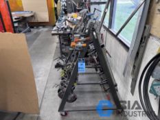 (LOT) MISCELLANEOUS C-CLAMPS AND BAR CLAMPS WITH HD STEEL CART
