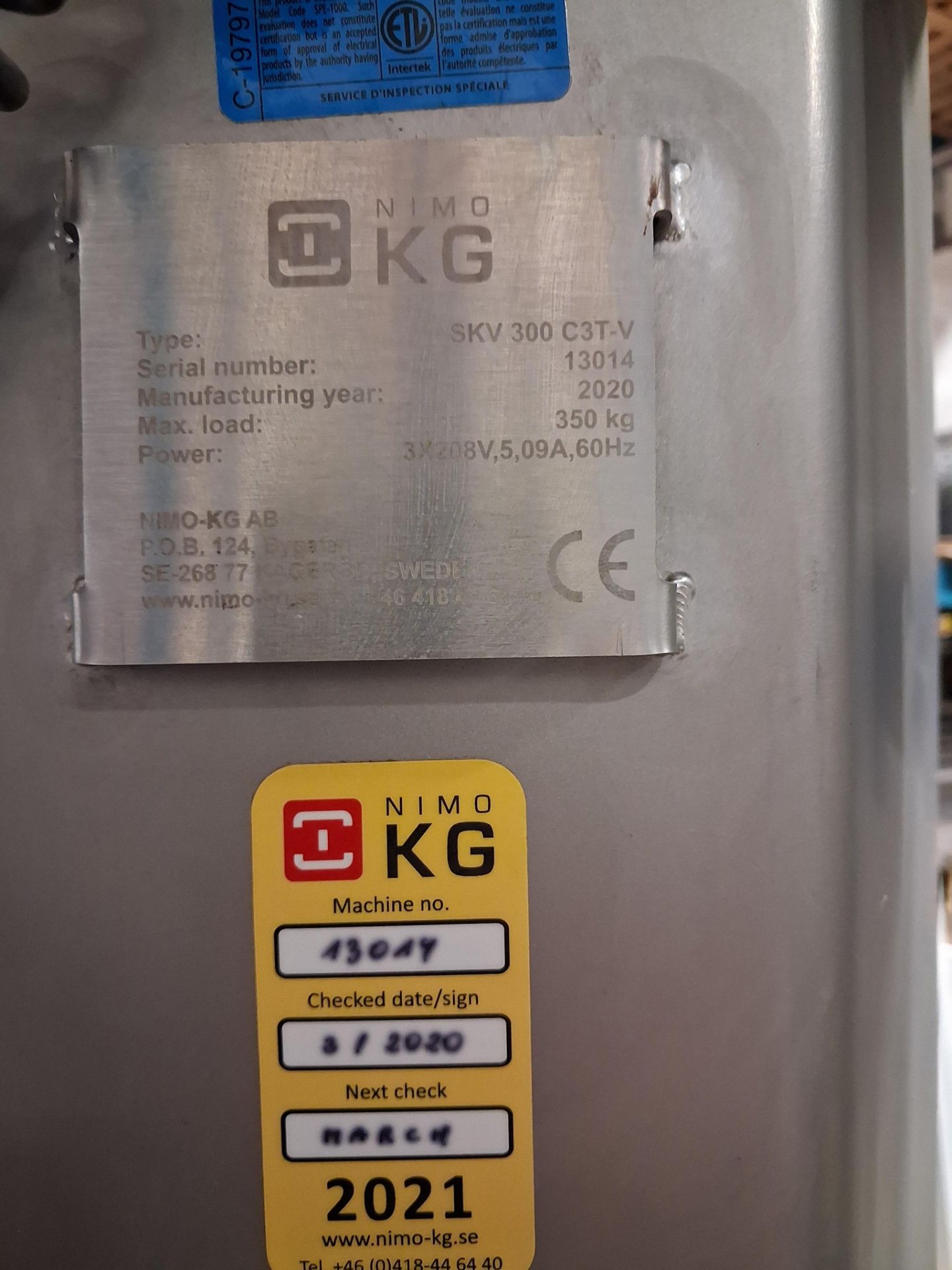 2020 NIMO Mod. SKV300-C3T-V Single Column Stainless Steel Bowl Lifter - Image 7 of 8