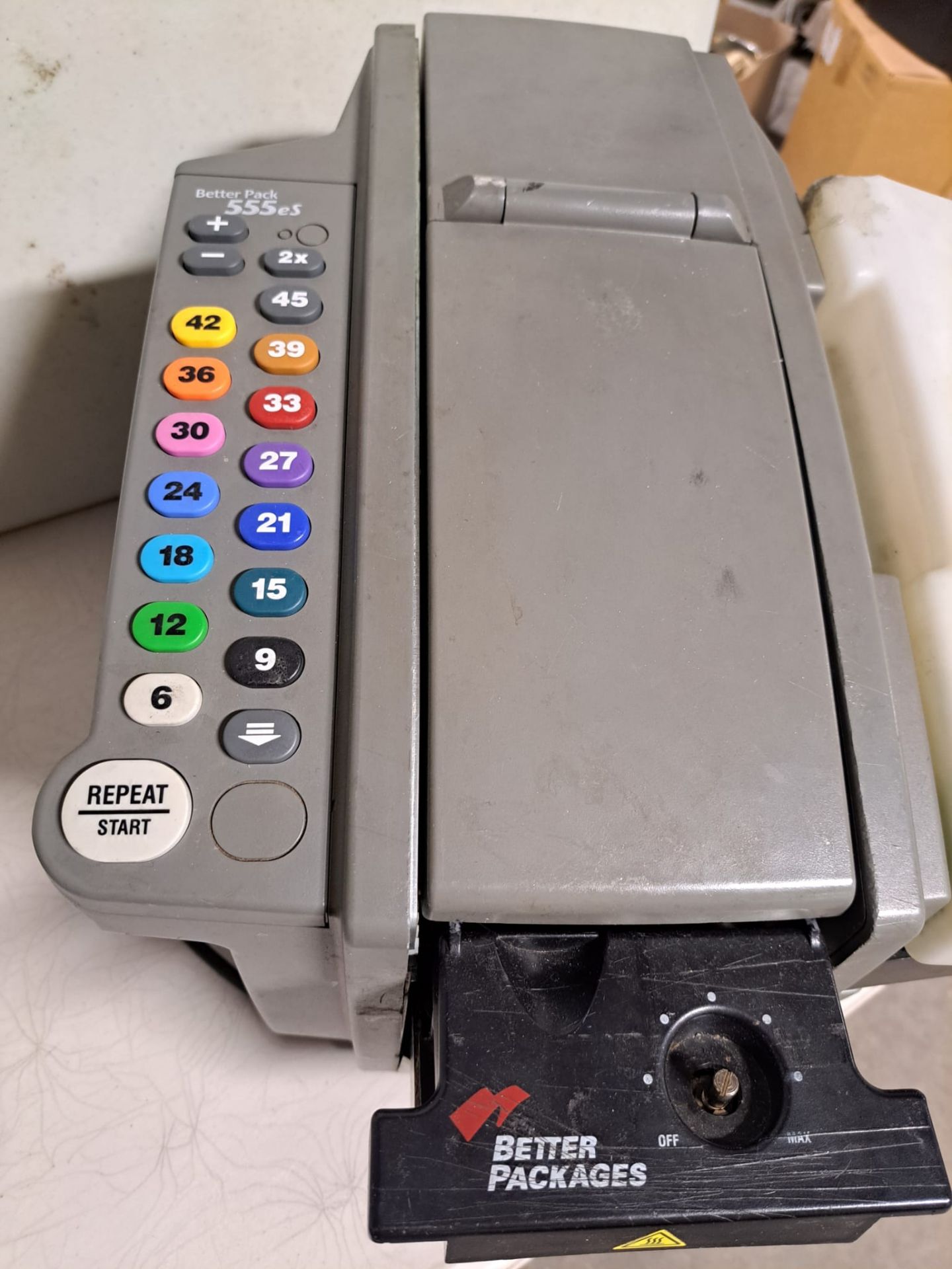 Better Packages Mod. 555eS Electronic Tape Dispenser Holds up to 1,000 ft rolls