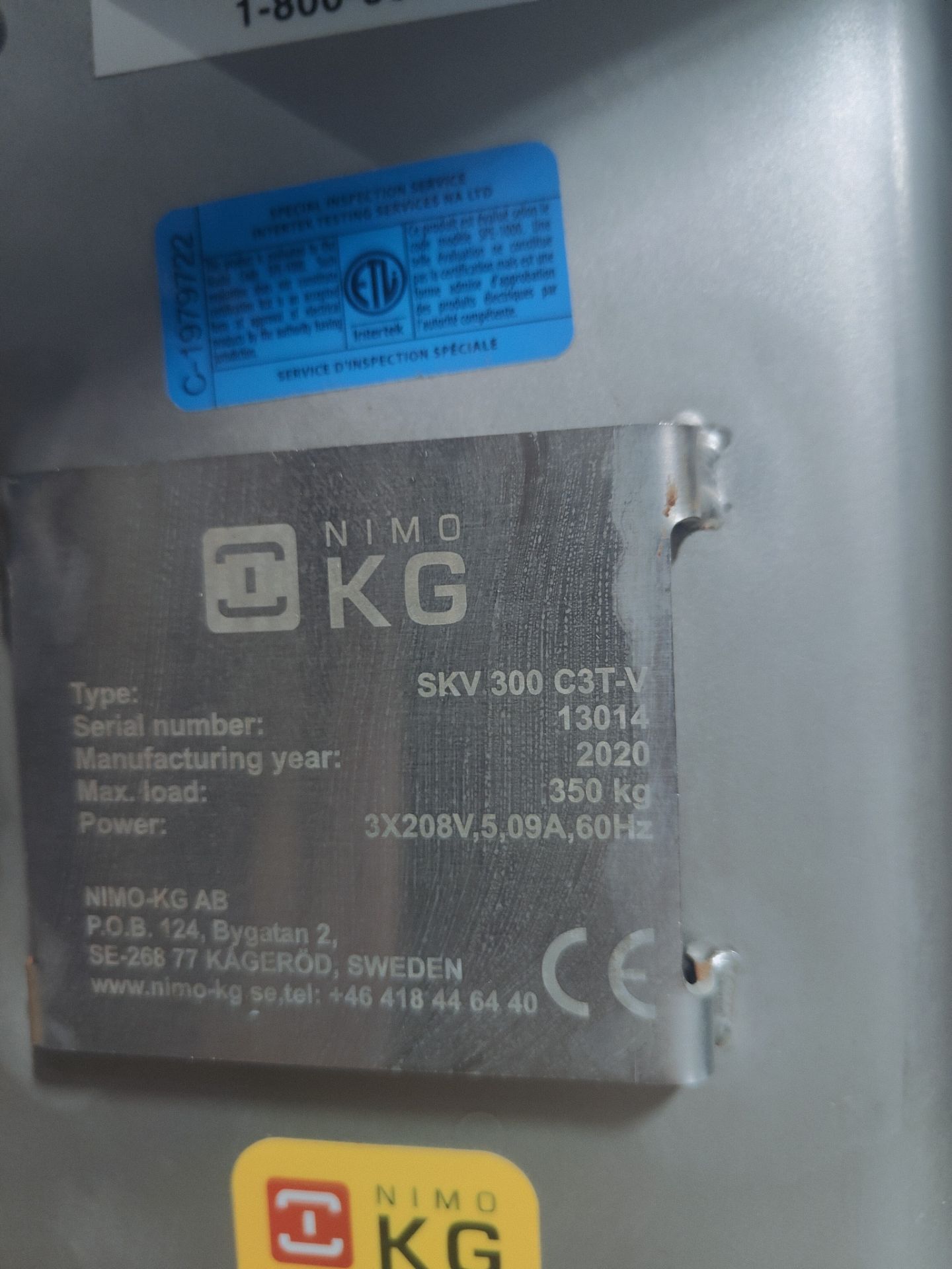 2020 NIMO Mod. SKV300-C3T-V Single Column Stainless Steel Bowl Lifter - Image 5 of 7