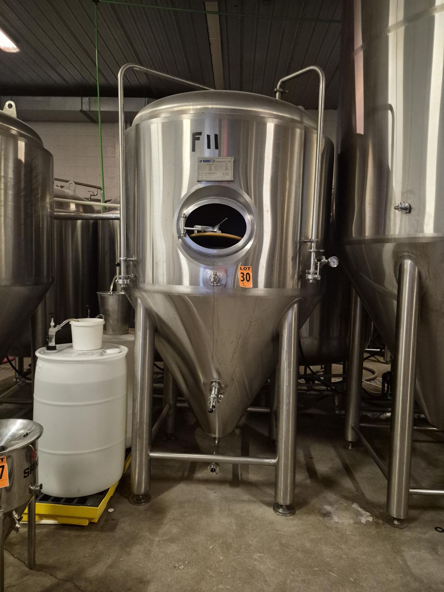 2023 HGMC 2,000 Litre SS304L Cone-Bottom, Double Jacketed Fermentation Tank - Image 7 of 8