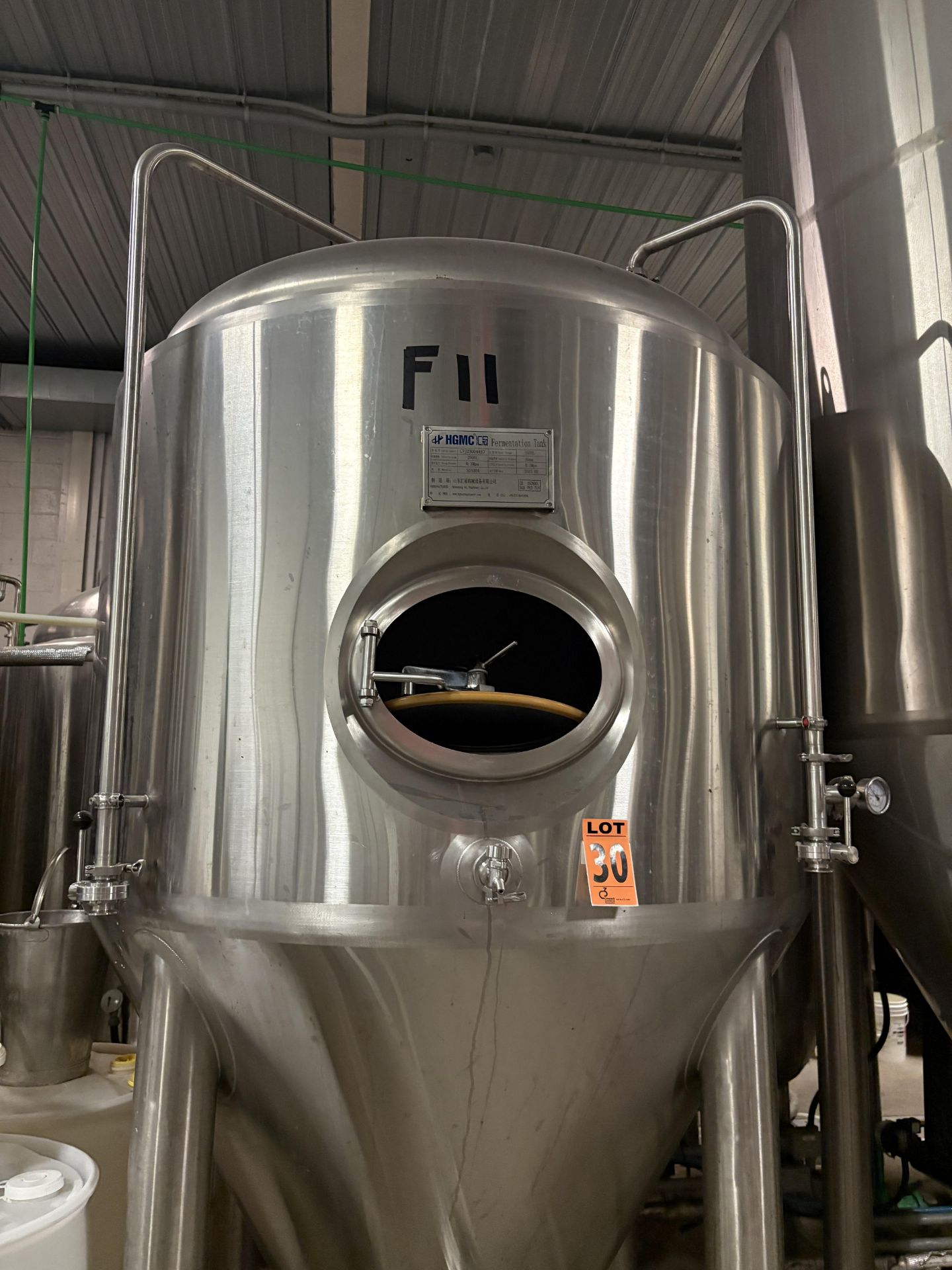 2023 HGMC 2,000 Litre SS304L Cone-Bottom, Double Jacketed Fermentation Tank - Image 6 of 8