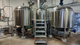 Complete 2016 HGMC Brewhouse w/ Mash & Lauter Tuns, Heat Tank, Plate Exchanger, Platform