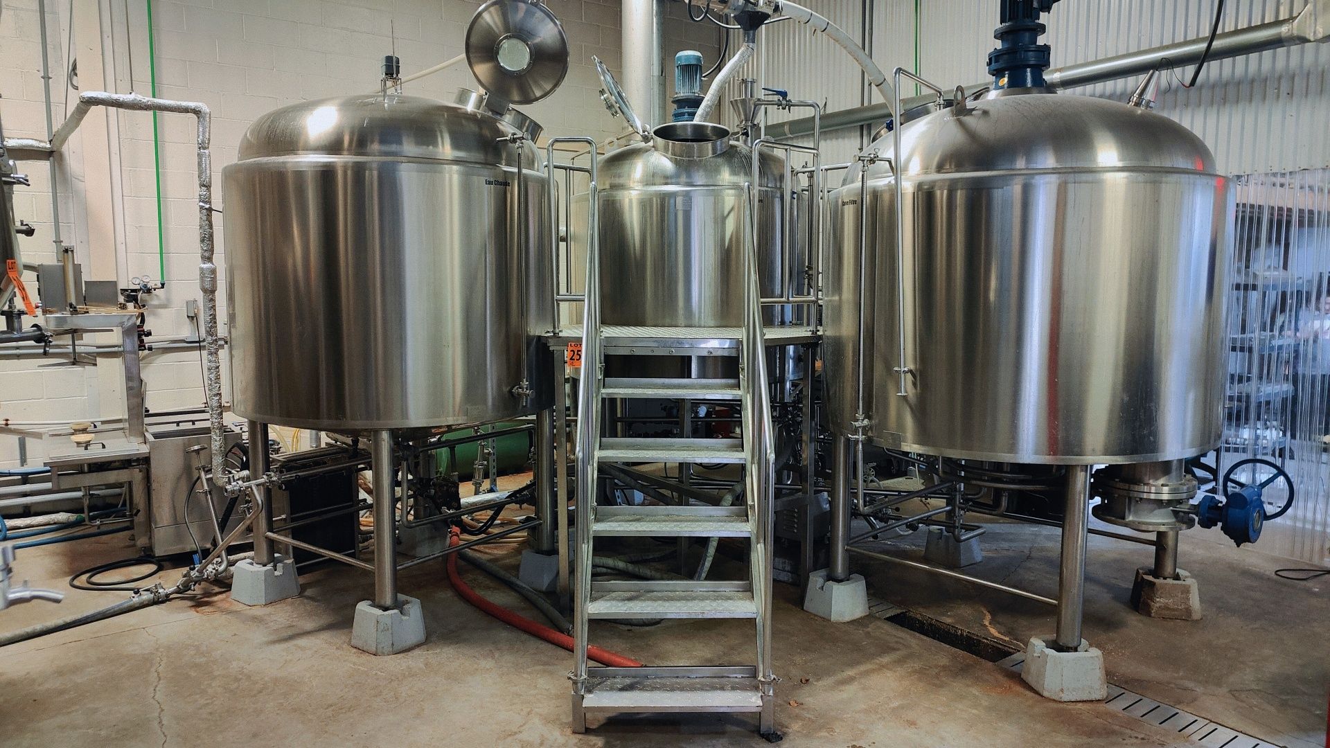 *BULK LOT* Complete 2016 HGMC Brewhouse w/ Mash & Lauter Tuns, Heat Tank, Plate Exchanger, Platform