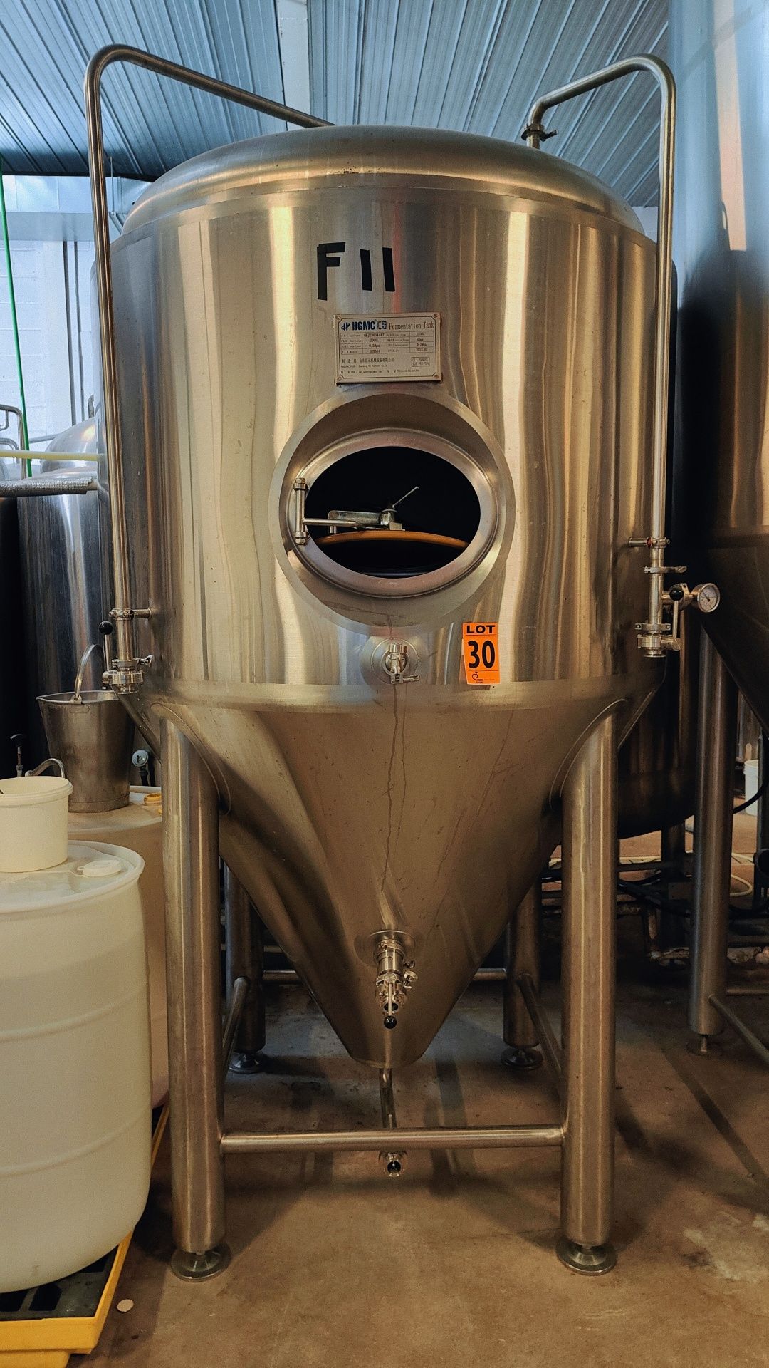 2023 HGMC 2,000 Litre SS304L Cone-Bottom, Double Jacketed Fermentation Tank - Image 8 of 8