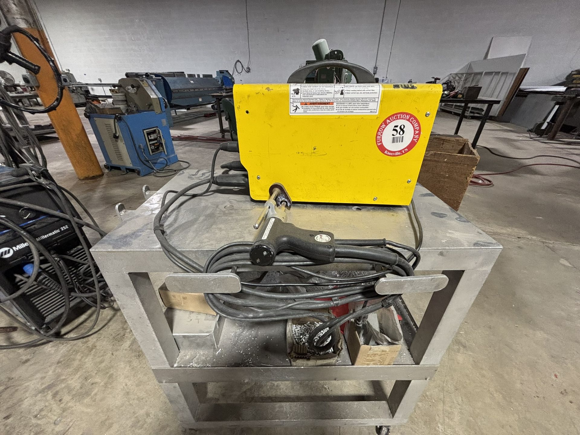 Cutlass Portable Stud Welder on Metal Shop Cart (33" H x 30" W x 18" D)
