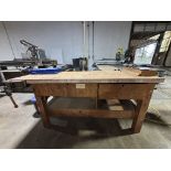 Heavy Duty Wooden Shop Table (76" L x 27" W x 36" T) includes contents
