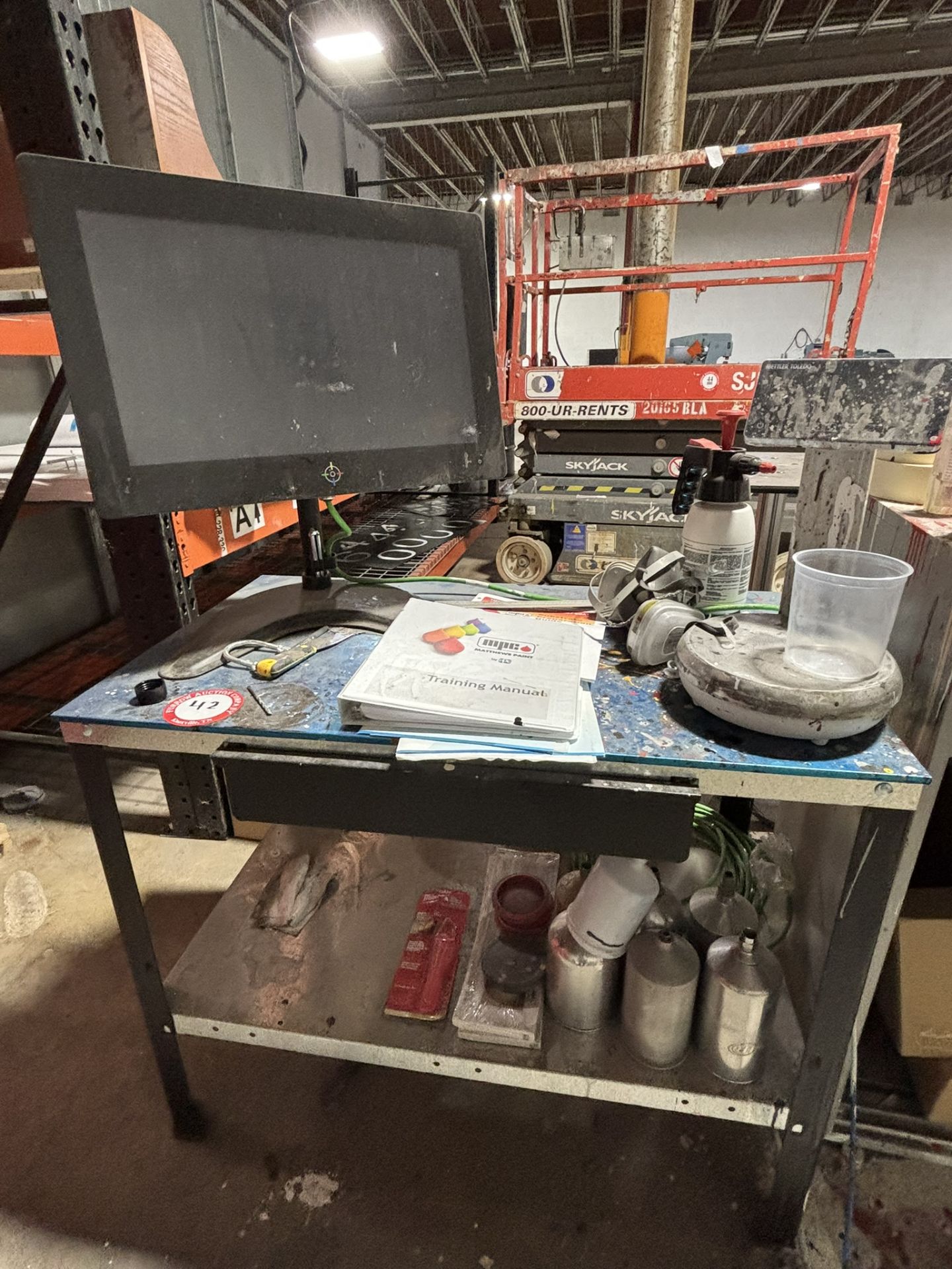 Paint Formula /Mixing Area include Pneumatic Paint Shaker Table, Paint Tech Workstation Cabinet,
