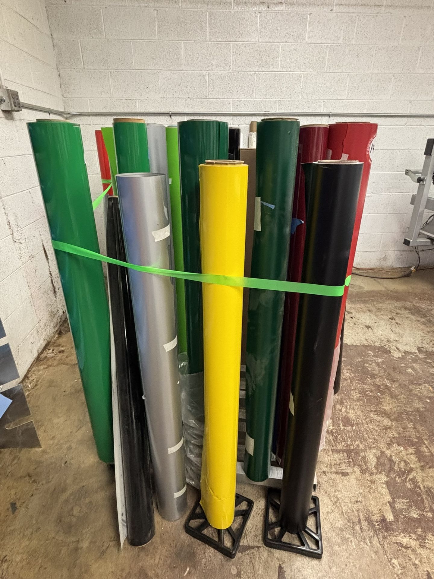 Approximately 43 Partial Rolls of 4' Vinyl, Plus 3 Rolled Vinyl Storage Carts - Image 2 of 2