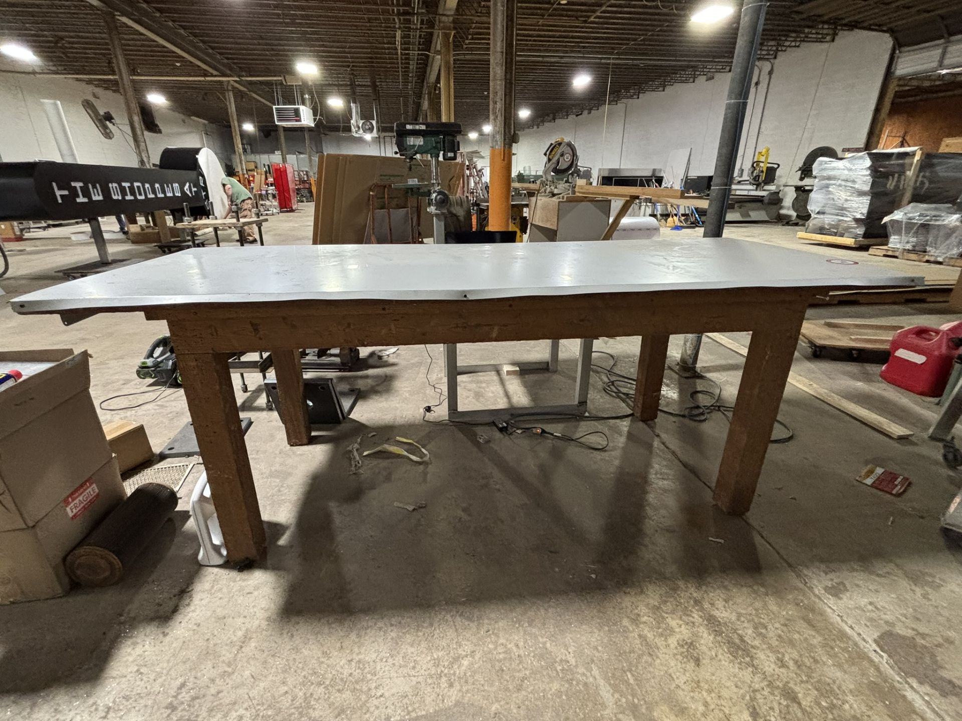 Custom Built Wooden Shop Table (96" W x 37 D x 36" T) + Custom Built Aluminum Shop Table (36" W x