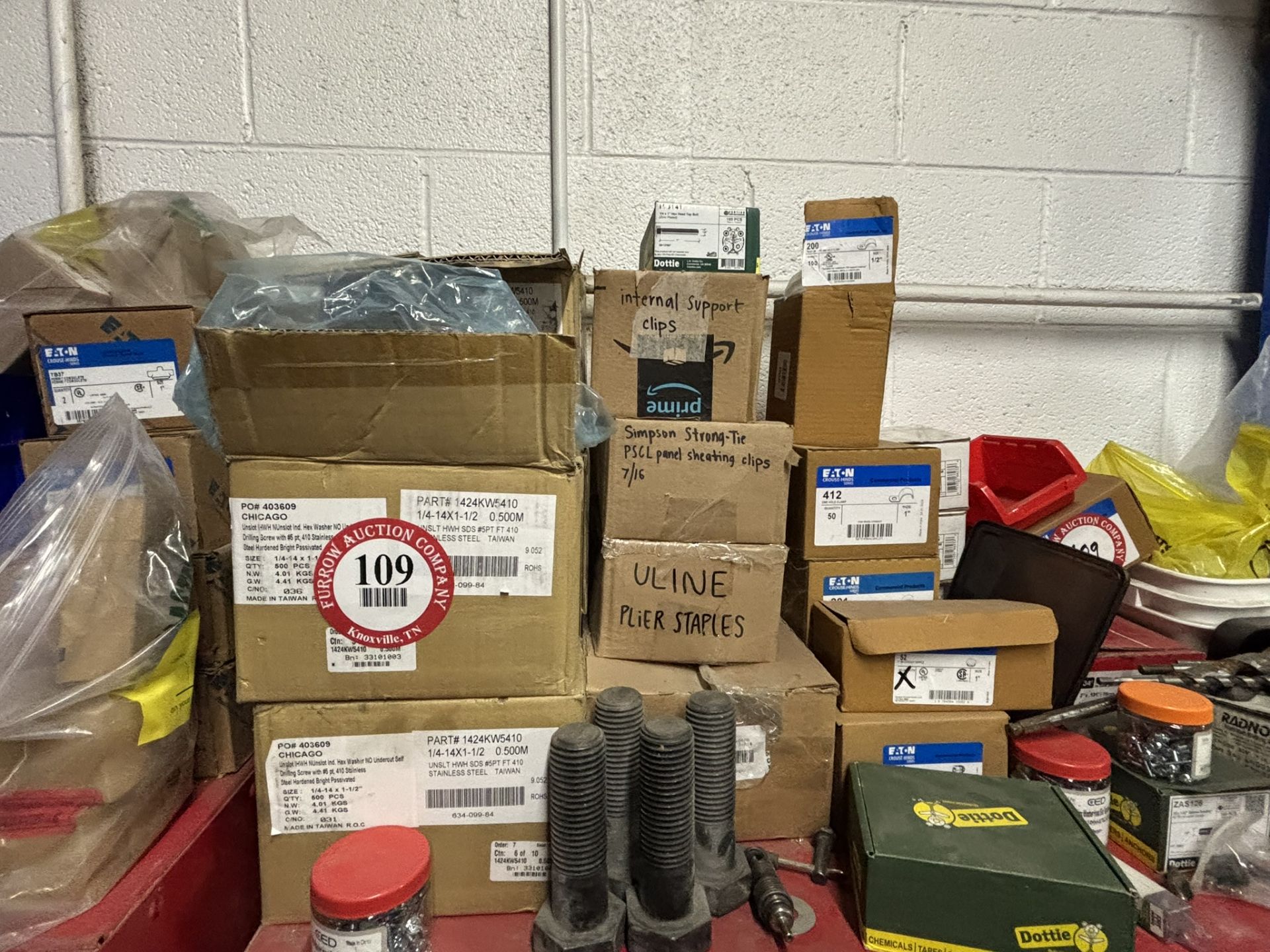 Assorted Contents on top of Cabinets - Nuts, Bolts, Staples, Conduit, Outlet Bodies, Drill Bits, - Image 2 of 6