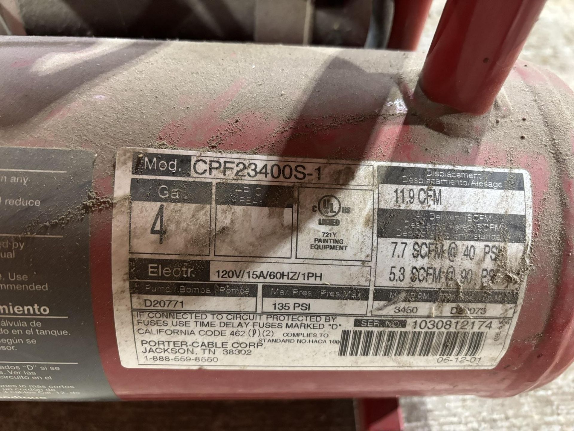 Porter Cable Model CPF23400S-1 135 PSI Porter Air Compressor - Image 3 of 3