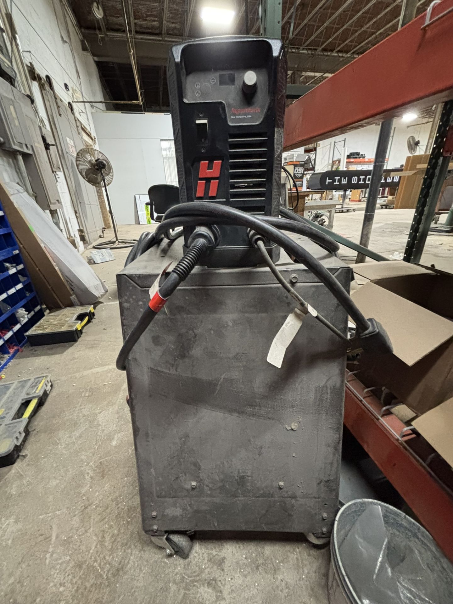 Lincoln Electric Hypertherm Power Max 45 XP Plasma Cutter on Metal Shop Stand on Casters - Image 3 of 5