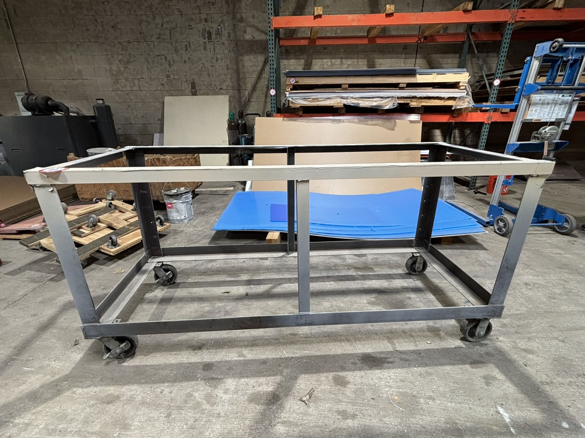 Custom Built Steel Shop Table Frame on Heavy Duty Casters