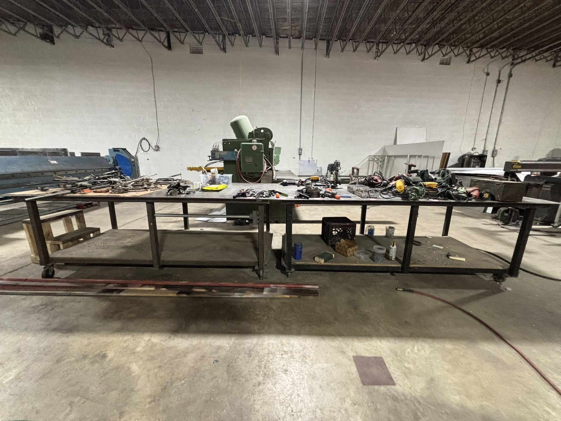 Heavy Duty Metal Shop Table on Casters (16'L x 40" W x 35" T)