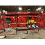 Metal Material Rack on Casters + (3) Metal Racks (64" T x 18" D x 37") includes contents