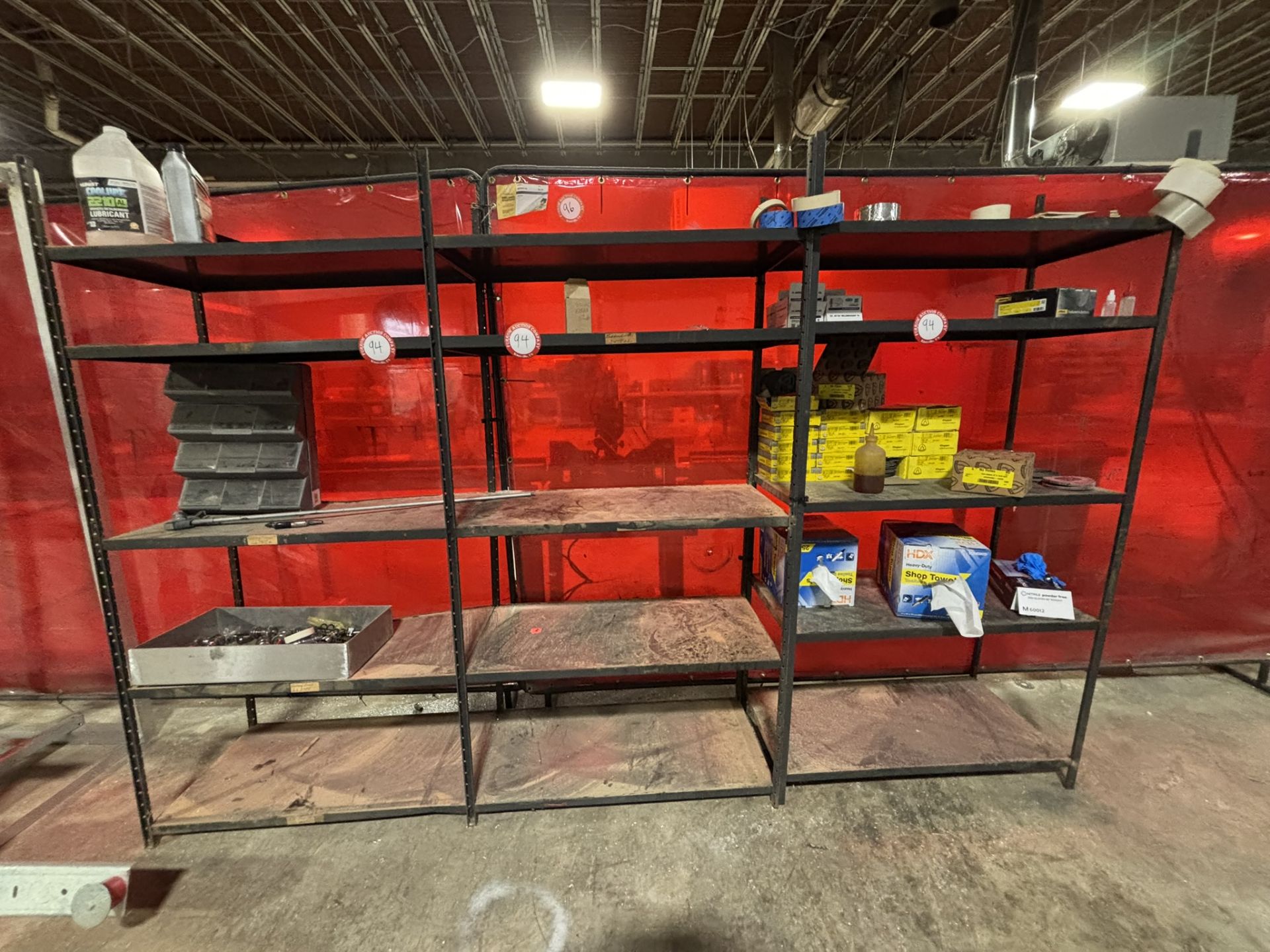 Metal Material Rack on Casters + (3) Metal Racks (64" T x 18" D x 37") includes contents