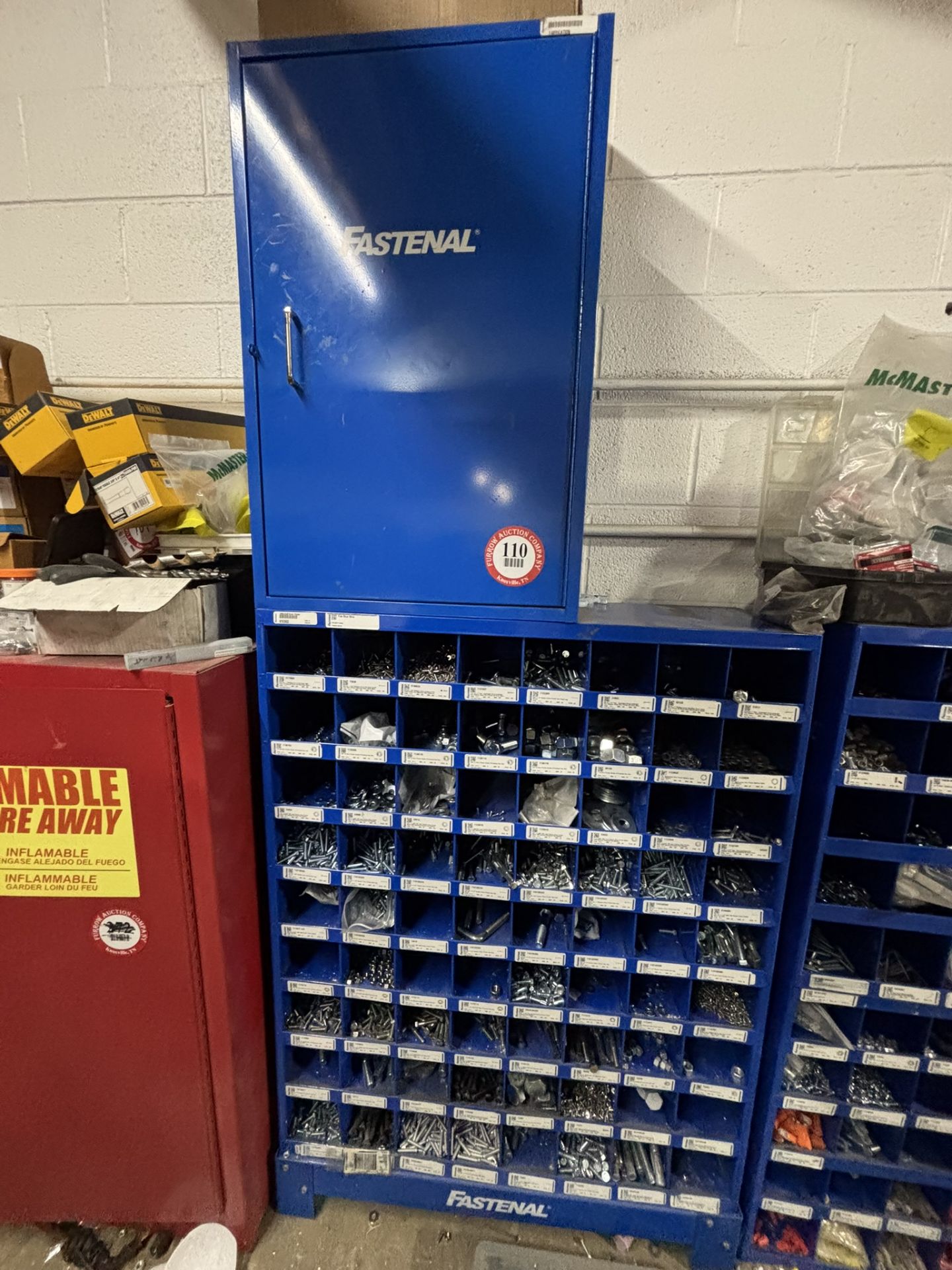 Fastenal Metal Shop Cabinet (30" T x 20" W x 12" D) + Fastenal 72 Compartment Cabinets includes
